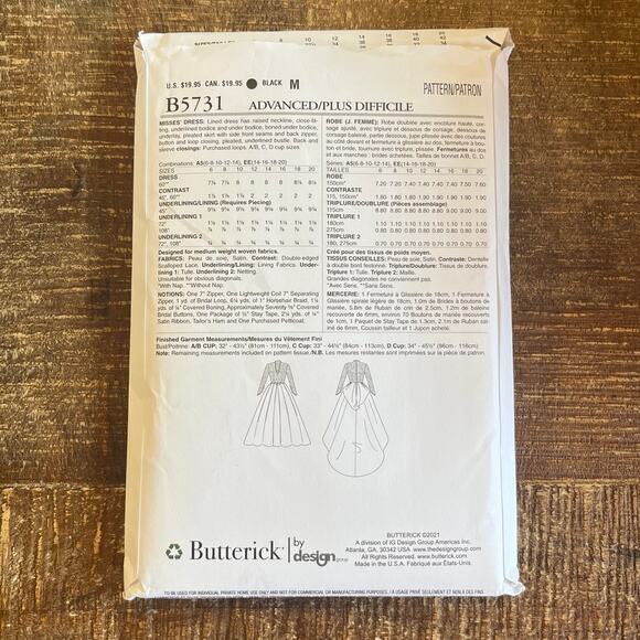 Butterick Sewing Pattern 5731 Wedding Gown Princess Kate Royal 6-14 UNCUT - Picture 2 of 3